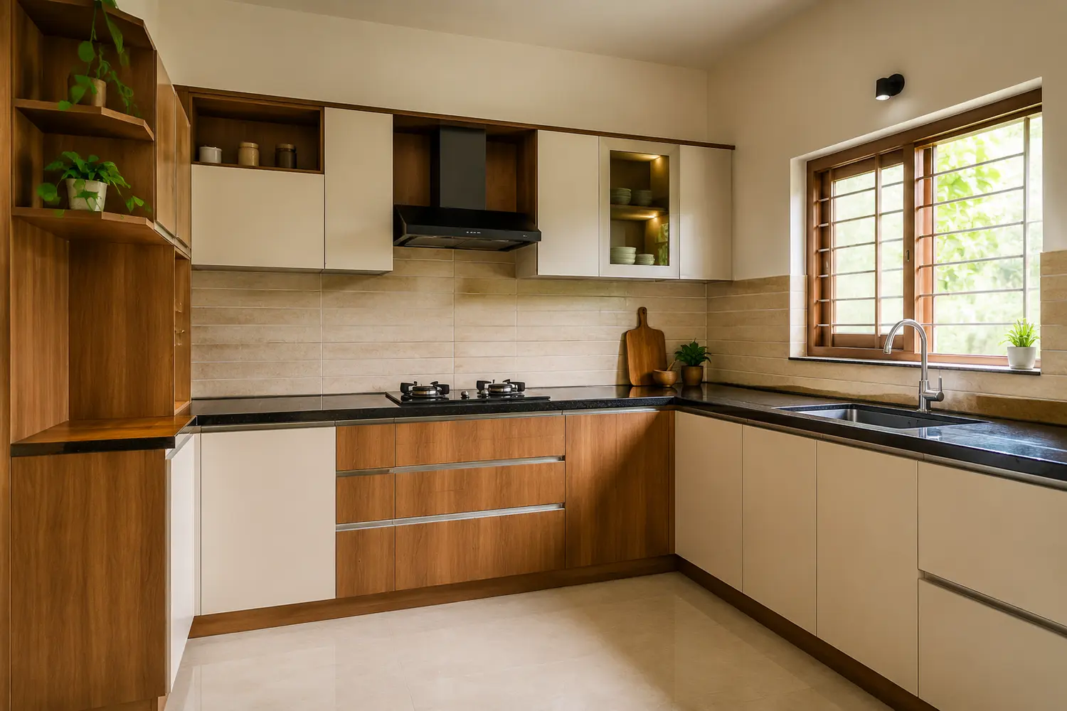 Modern L-shaped Kerala modular kitchen